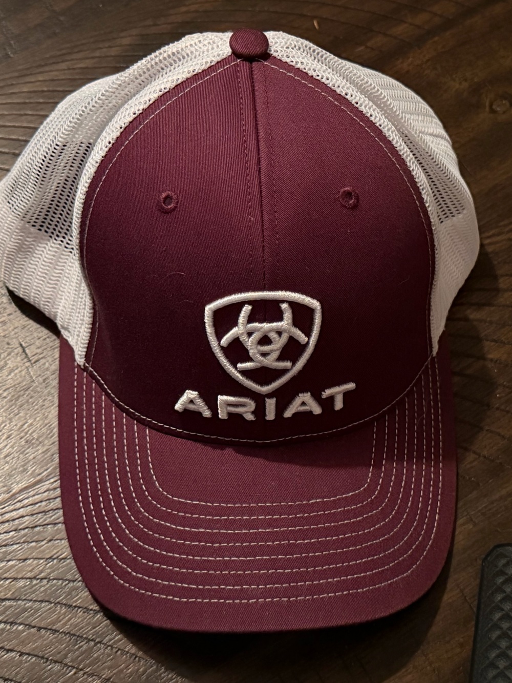 Ariat Maroon Front White Mesh Snapback Hat